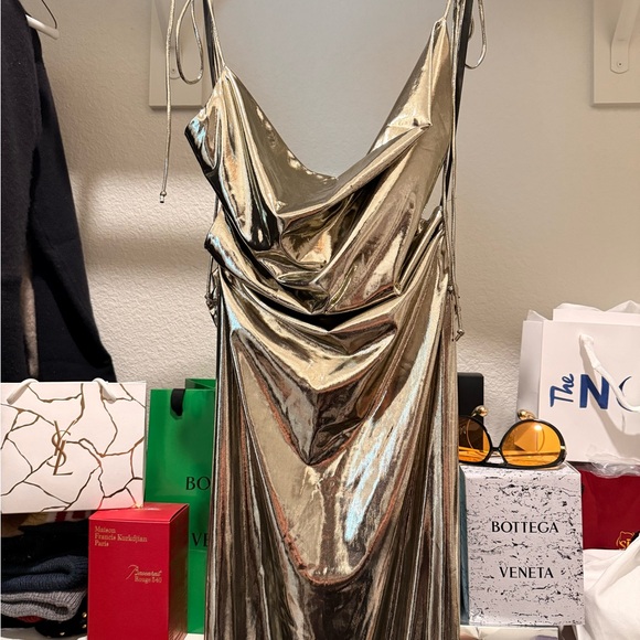 JLUXLABEL Heart Of Gold Metallic Gold Cowl-Neck Maxi Dress NWT - Picture 6 of 11
